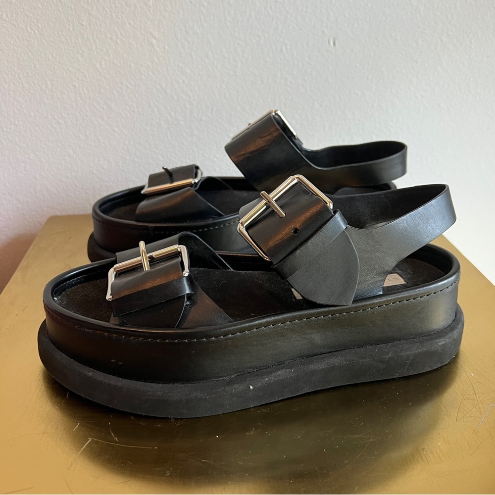 Stella McCartney Black Faux Leather Vegan Platform Buckle Sandals - Picture 8 of 15